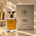 100K by Alleerans Extrait de Parfum bottle styled with citrus, sunglasses, and a luxury watch