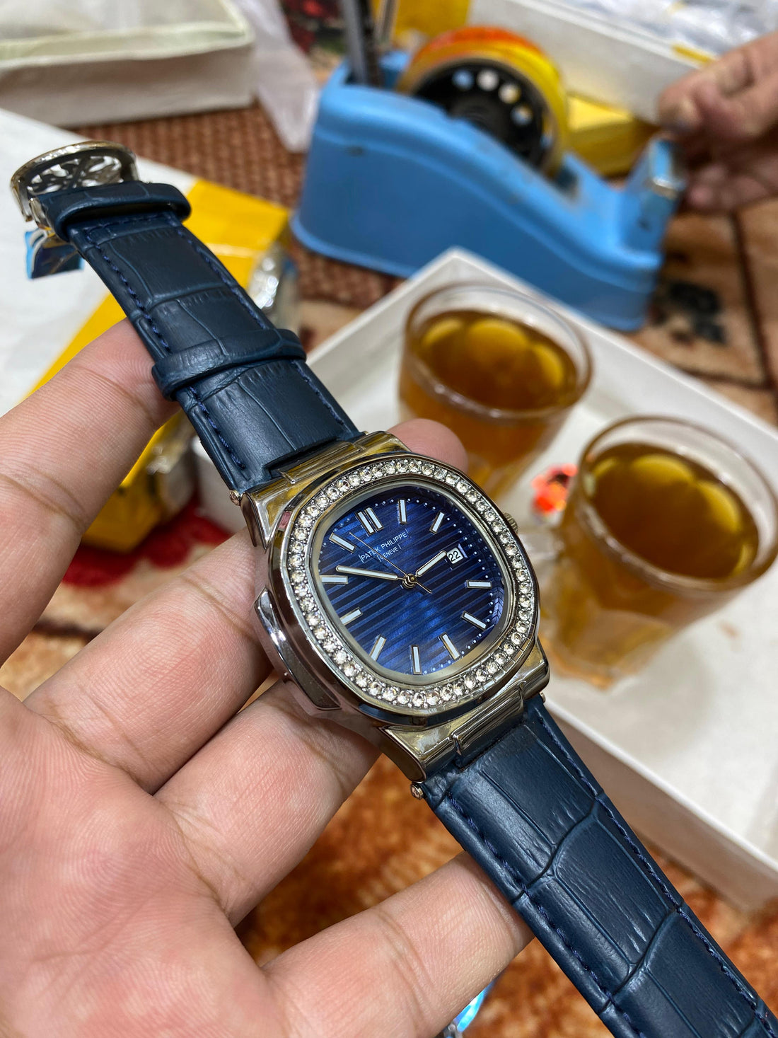Patek Philippe Nautilus Diamond Bezel Style Watch – 4 Leather Strap Colours