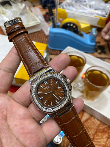 Patek Philippe Nautilus Diamond Bezel Style Watch – 4 Leather Strap Colours