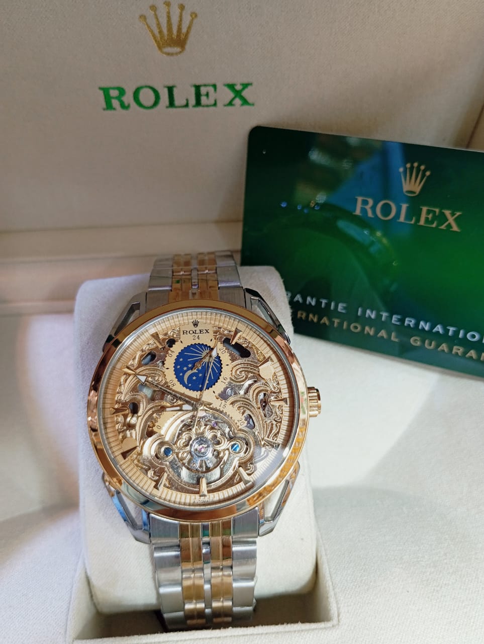 Rolex Skeleton Automatic Watch – Moon Phase Tourbillon Gold Gift Box