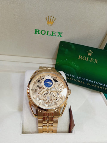 Rolex Skeleton Automatic Watch – Moon Phase Tourbillon Gold Gift Box