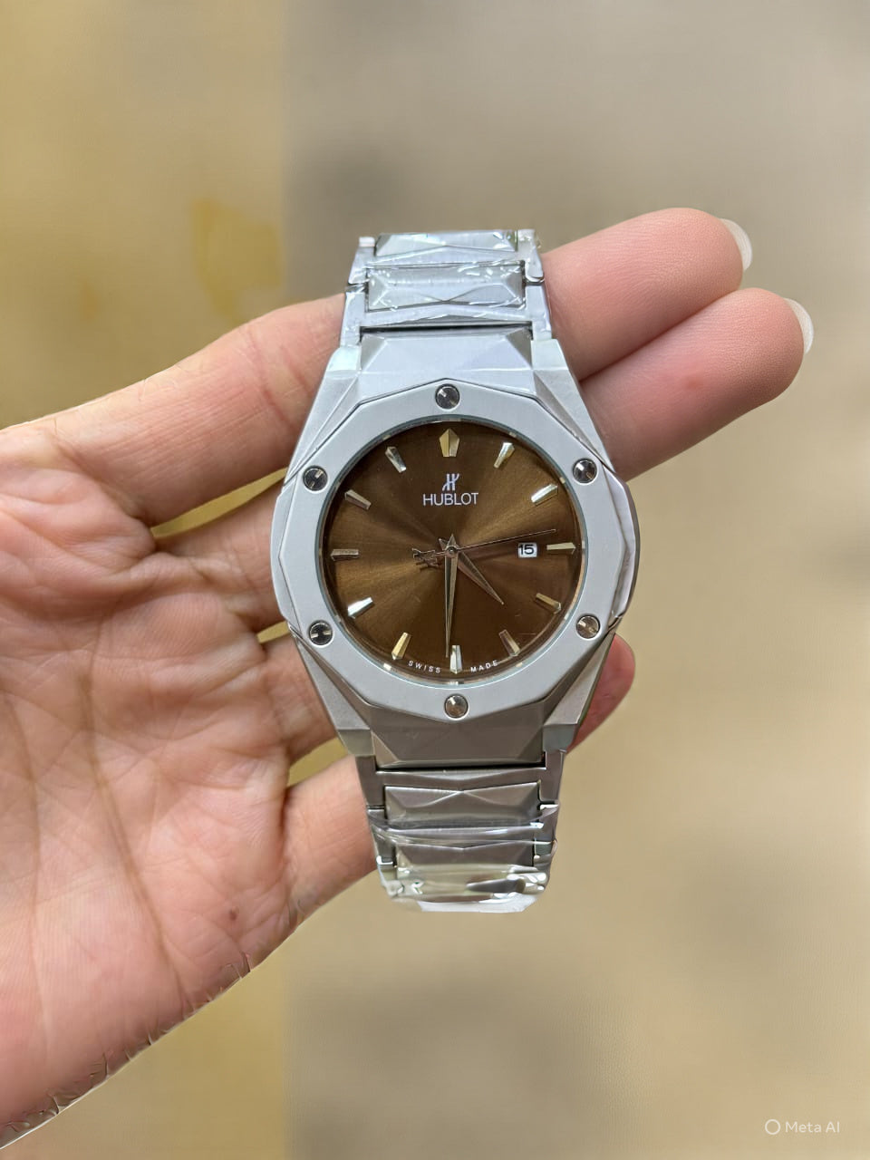 Hublot Classic Fusion Diamond-Cut Style Watch – Green Brown Blue Steel Bracelet
