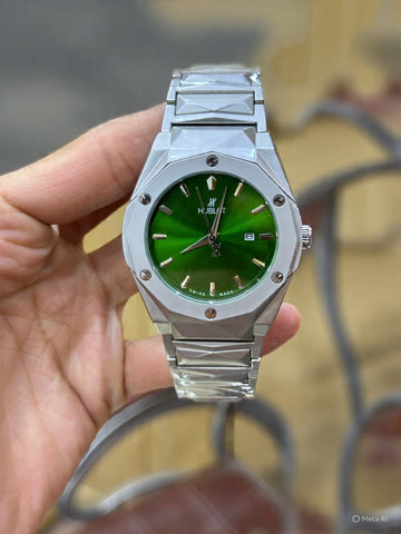 Hublot Classic Fusion Diamond-Cut Style Watch – Green Brown Blue Steel Bracelet