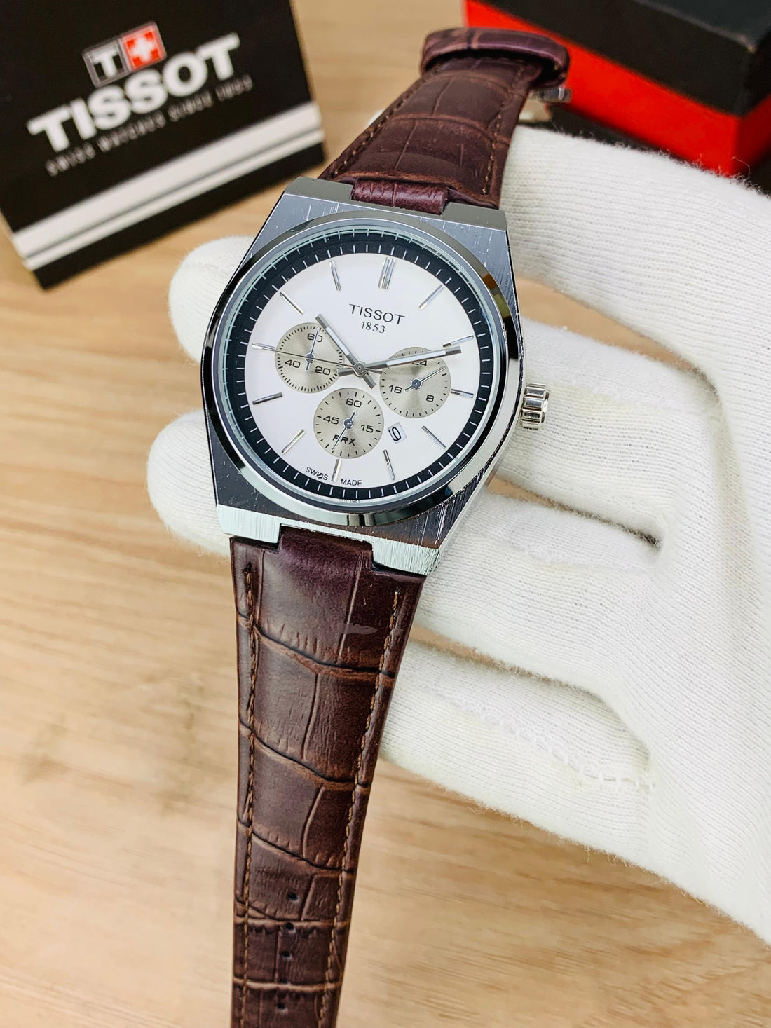Tissot PRX Chronograph Style Watch – 4 Dial Variants Leather Strap Gift Box