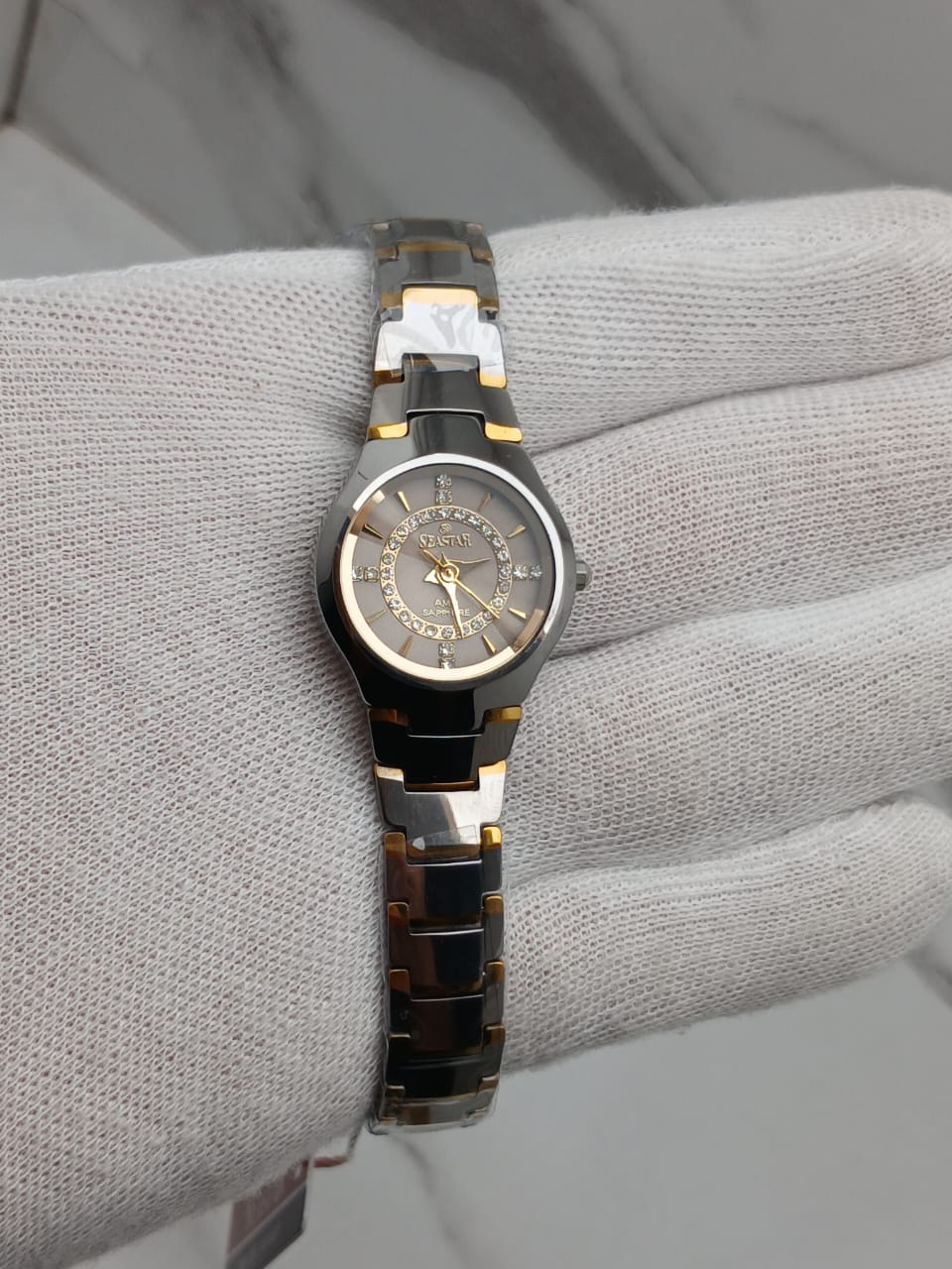 Seastar Sapphire Original Stone Ladies Watch – Black & White Ceramic