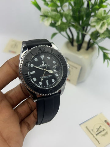 Rolex Yacht-Master Style Watch – Black Rotating Bezel Rubber Strap