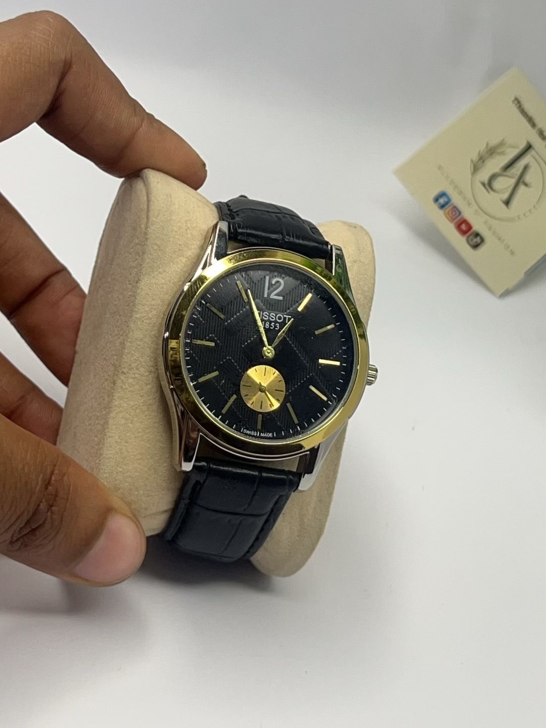 Tissot 1853 Tradition Style Watch – Gold Bezel Black Leather