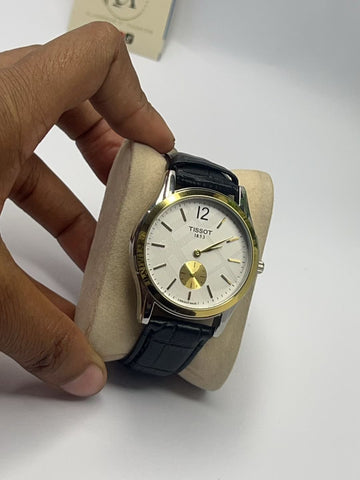 Tissot 1853 Tradition Style Watch – Gold Bezel Black Leather