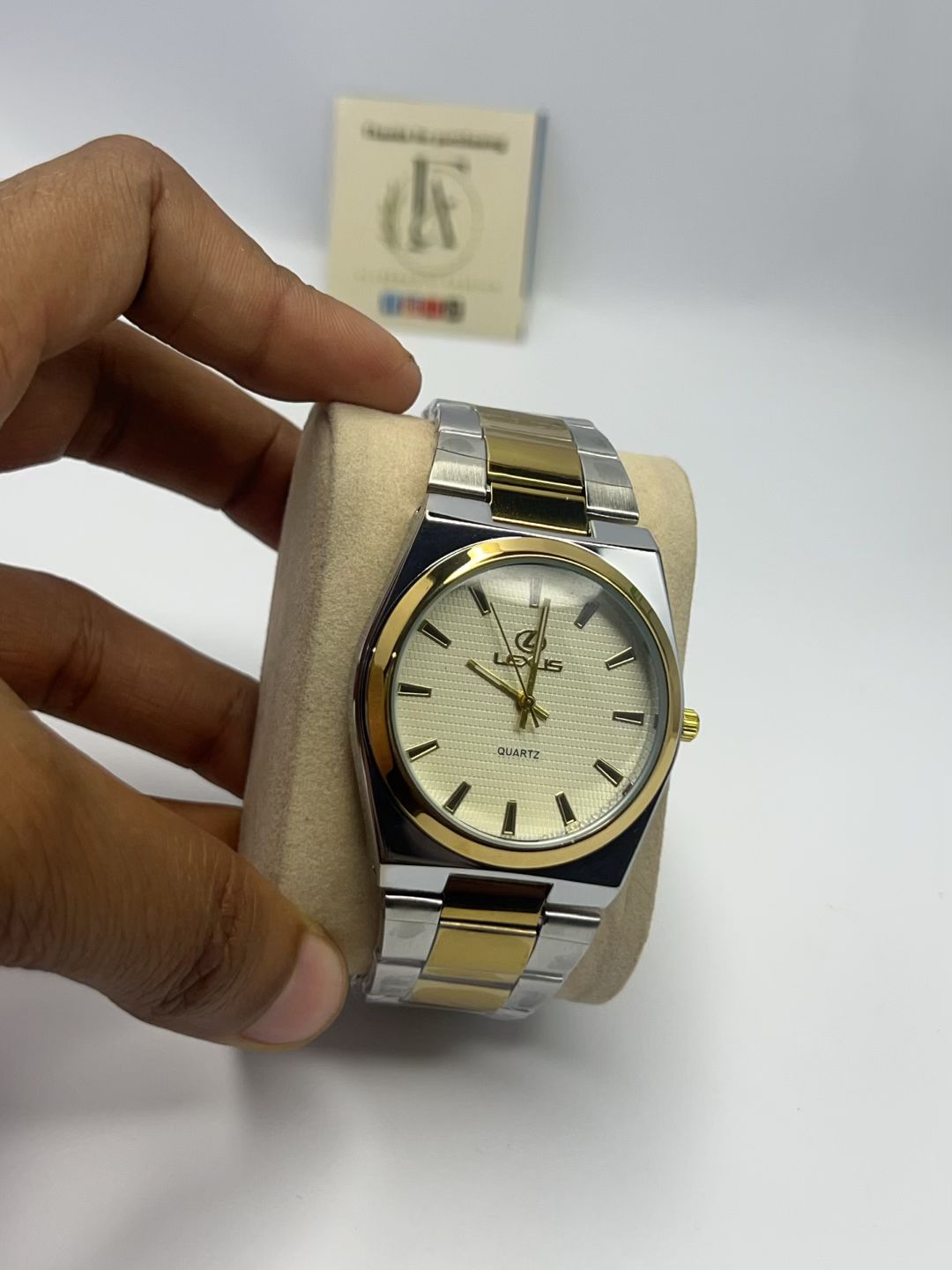 Lexus Quartz Two-Tone Men's Watch – Gold Bezel Steel Bracelet
