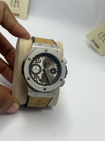 Hublot Big Bang Skeleton Watch – Silver & Beige Leather Strap