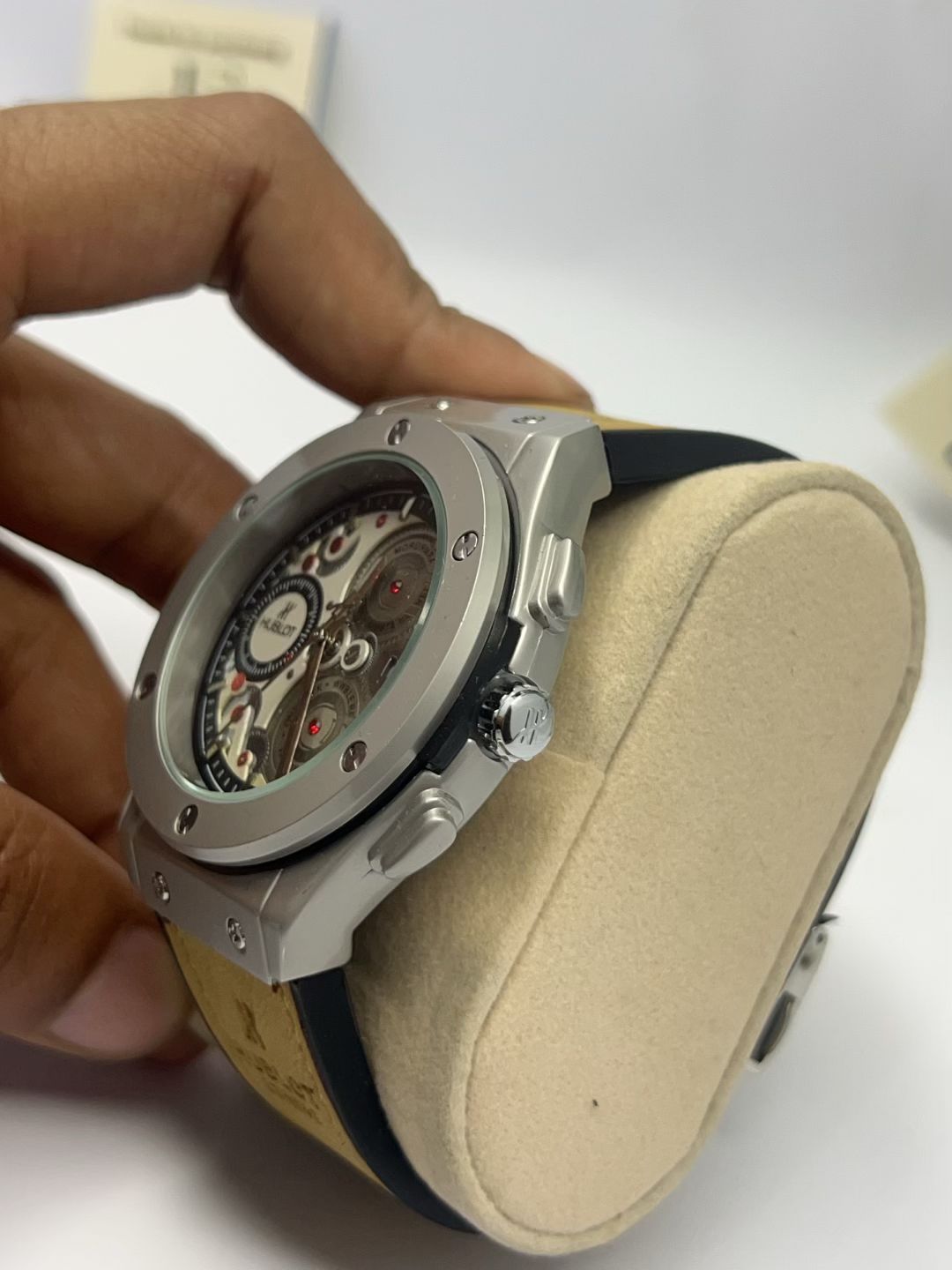 Hublot Big Bang Skeleton Watch – Silver & Beige Leather Strap