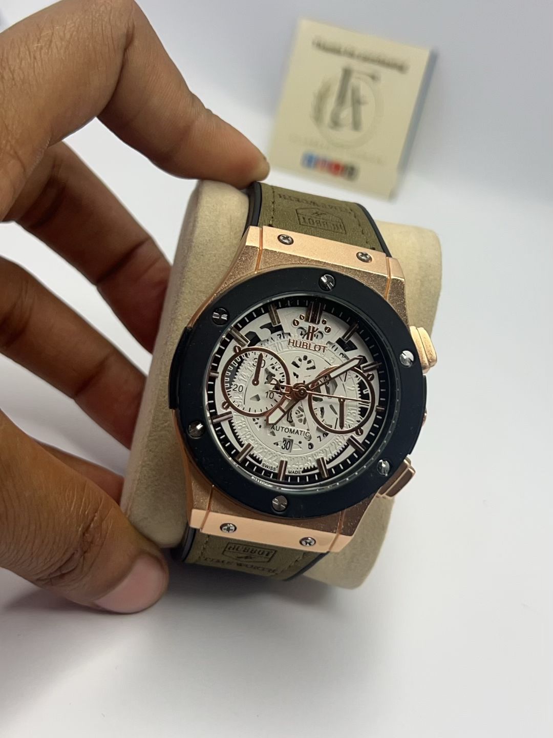 Hublot Big Bang Style Watch – Silver Quartz & Rose Gold Skeleton