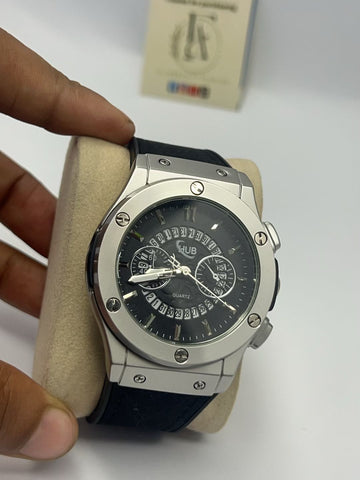 Hublot Big Bang Style Watch – Silver Quartz & Rose Gold Skeleton