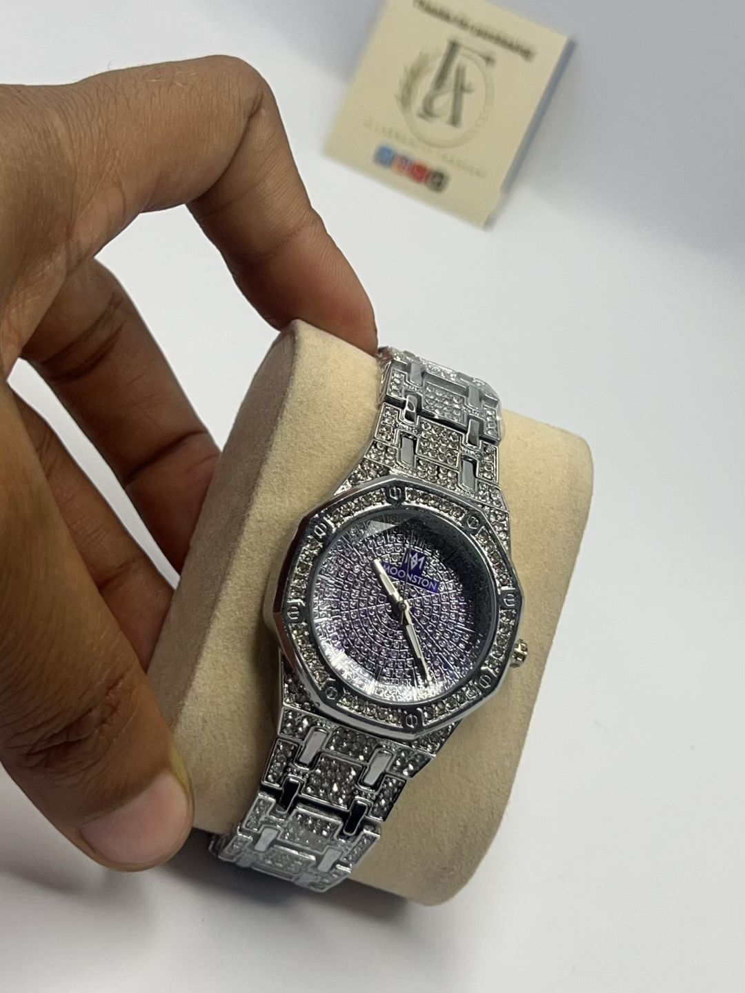 Moonston Iced-Out Ladies Watch – Purple & Pink Pavé Dial