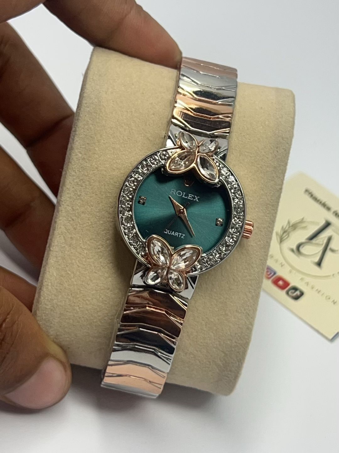 Butterfly Crystal Bezel Ladies Watch – Teal & Silver
