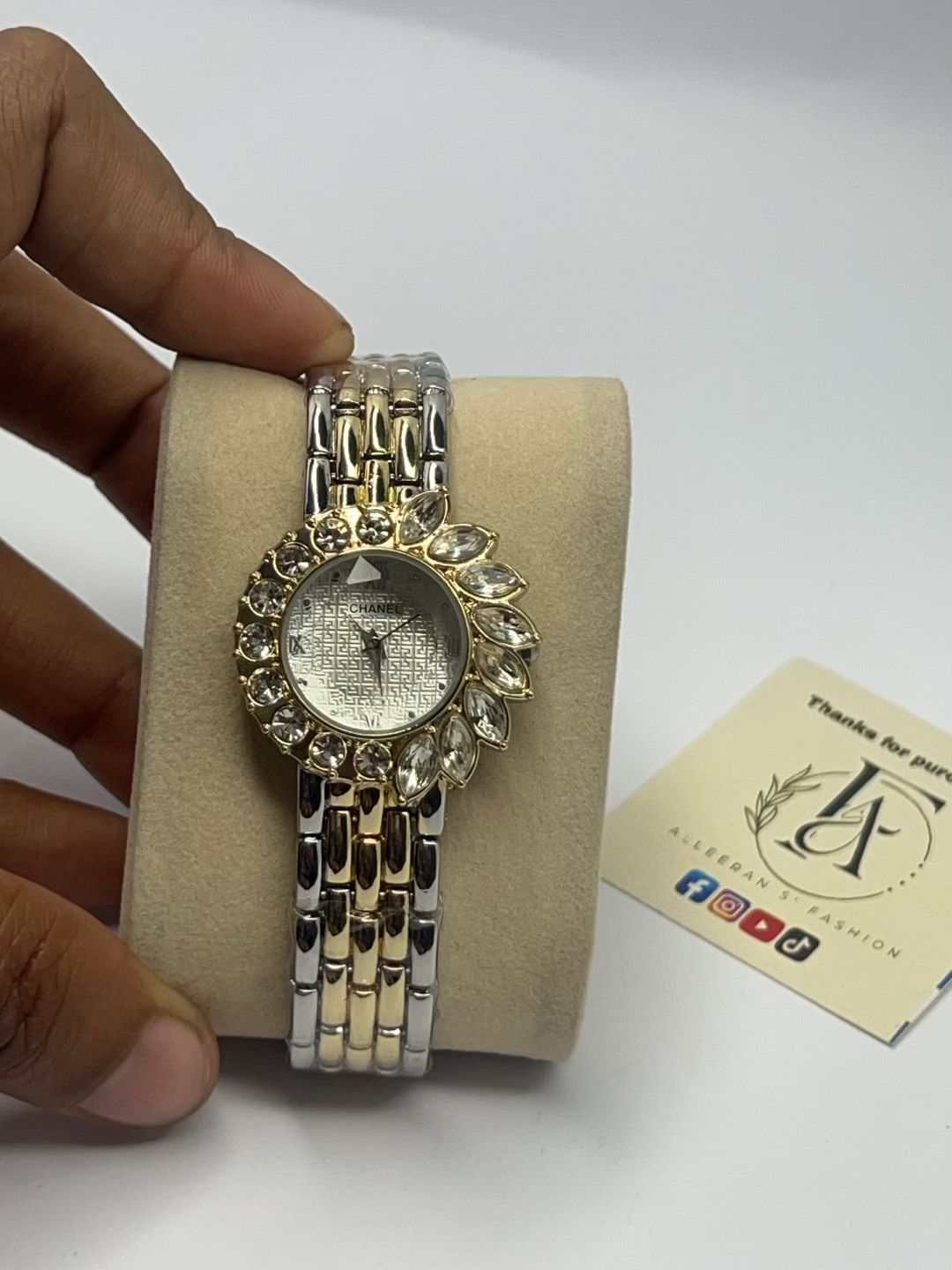 Sunflower Crystal Bezel Ladies Watch – Two-Tone Silver & Gold