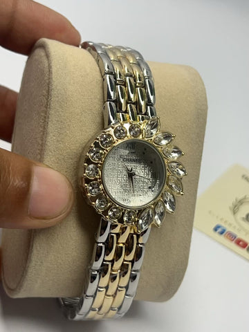 Sunflower Crystal Bezel Ladies Watch – Two-Tone Silver & Gold