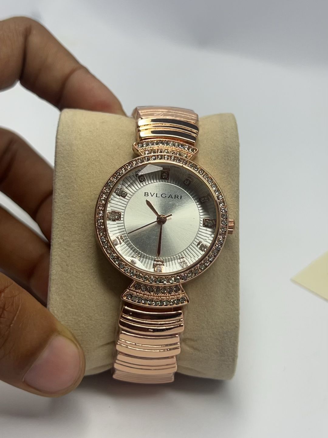 Rose Gold Crystal Bezel Ladies Watch – Bvlgari Style