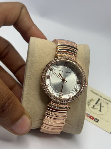 Rose Gold Crystal Bezel Ladies Watch – Bvlgari Style