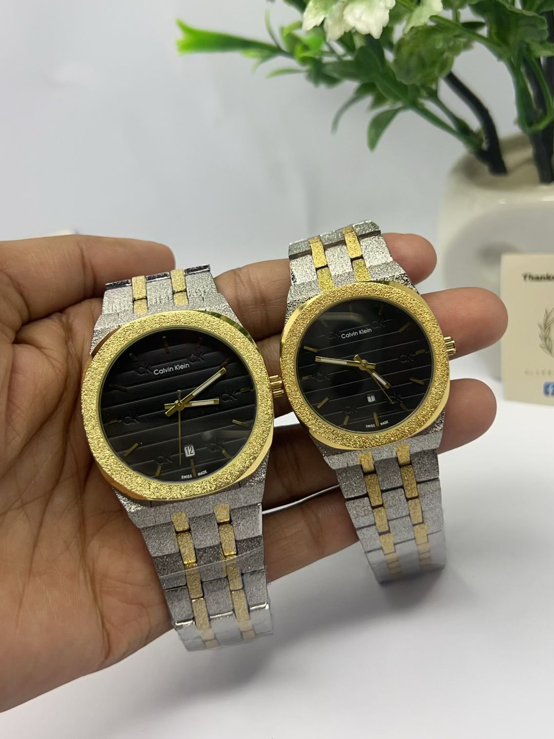 Iced-Out CK Couple Watch Set