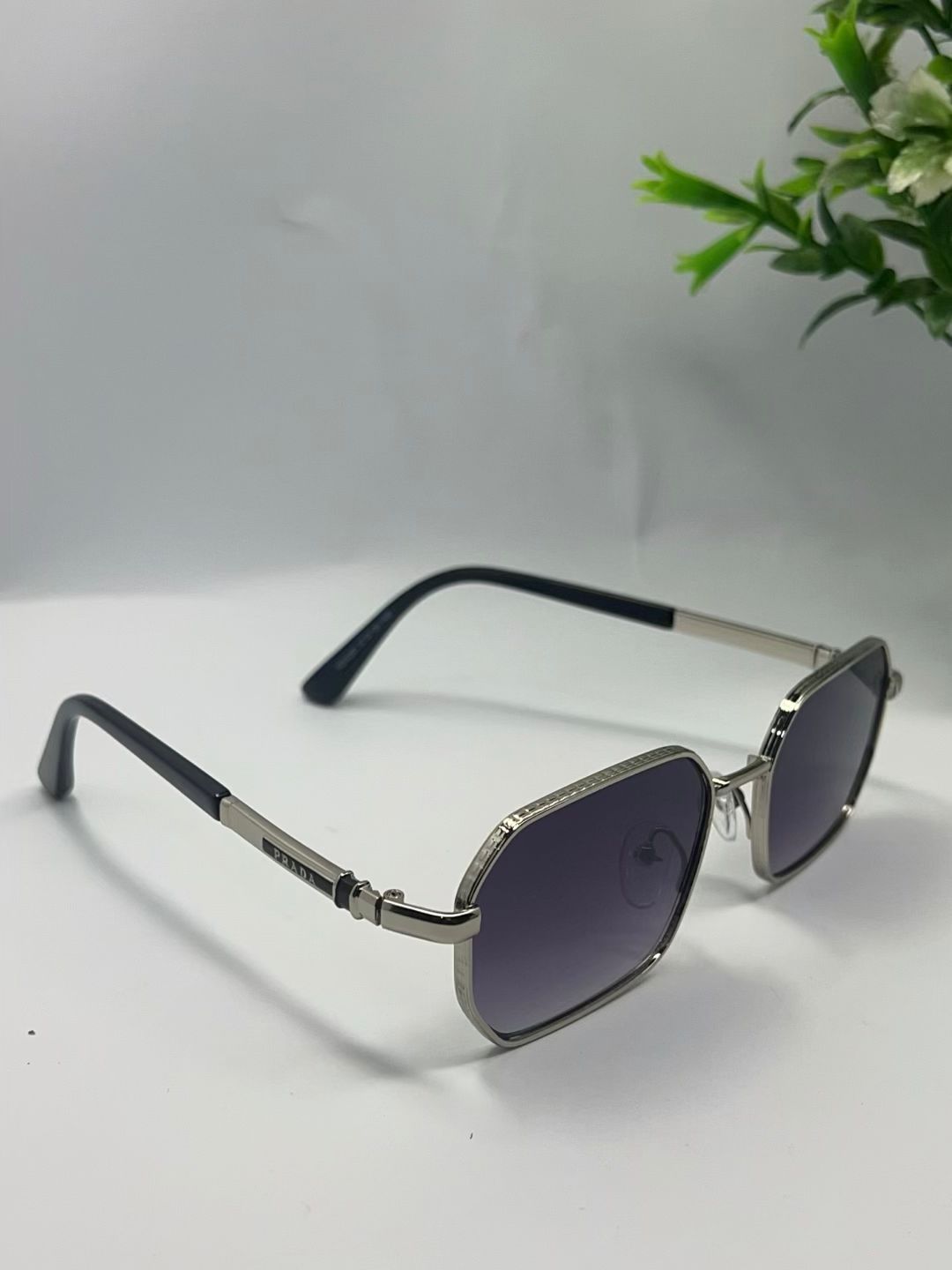 Alleerans Silver Square Luxury Sunglasses – Prada Style Gradient Grey