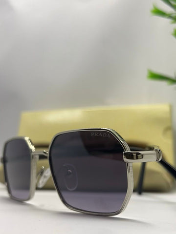 Alleerans Silver Square Luxury Sunglasses – Prada Style Gradient Grey