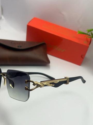 Alleerans Panther Temple Rimless Luxury Sunglasses – Gradient Grey