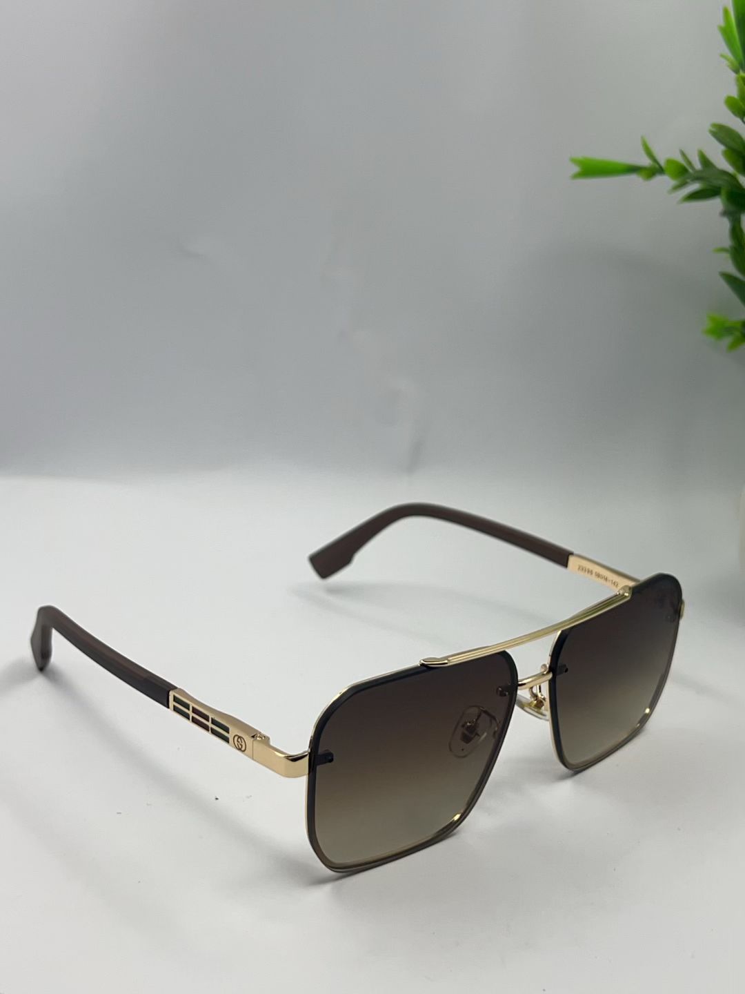 Gucci Style Oversized Square Aviator Sunglasses – Gold Frame Brown Lens