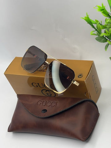 Gucci Style Oversized Square Aviator Sunglasses – Gold Frame Brown Lens