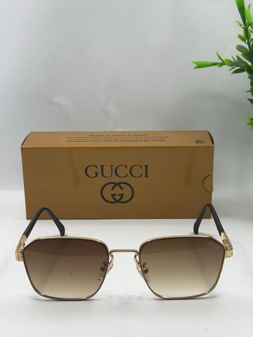 Gucci Style Square Metal Sunglasses – Gold Frame Gradient Brown Lens