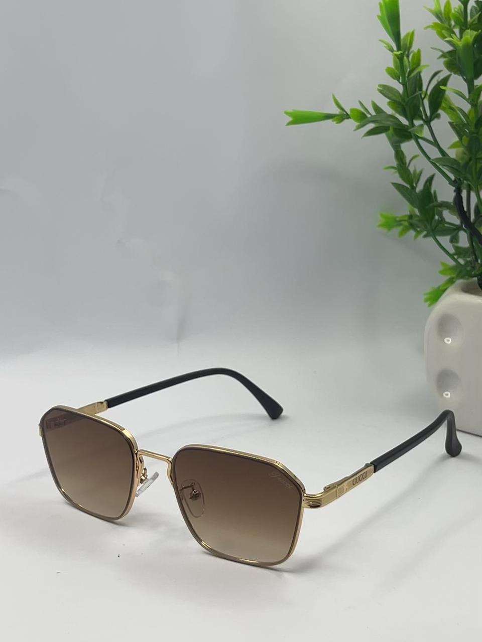 Gucci Style Square Metal Sunglasses – Gold Frame Gradient Brown Lens