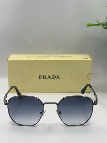 Prada Style Hexagonal Oversized Sunglasses – Gunmetal Frame Blue Smoke Lens