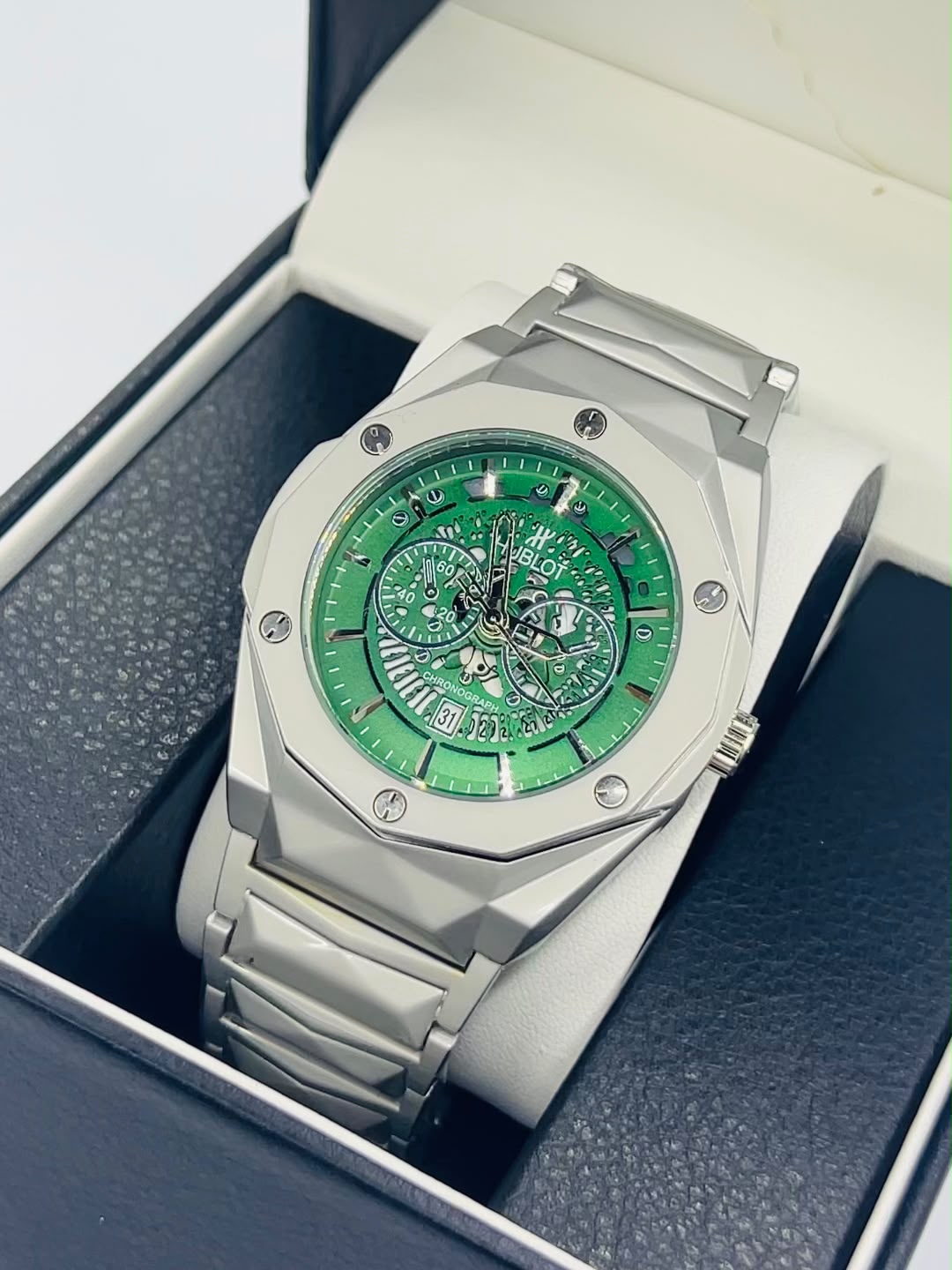 Diamond Cut Hublot Watch - Black Dial Side