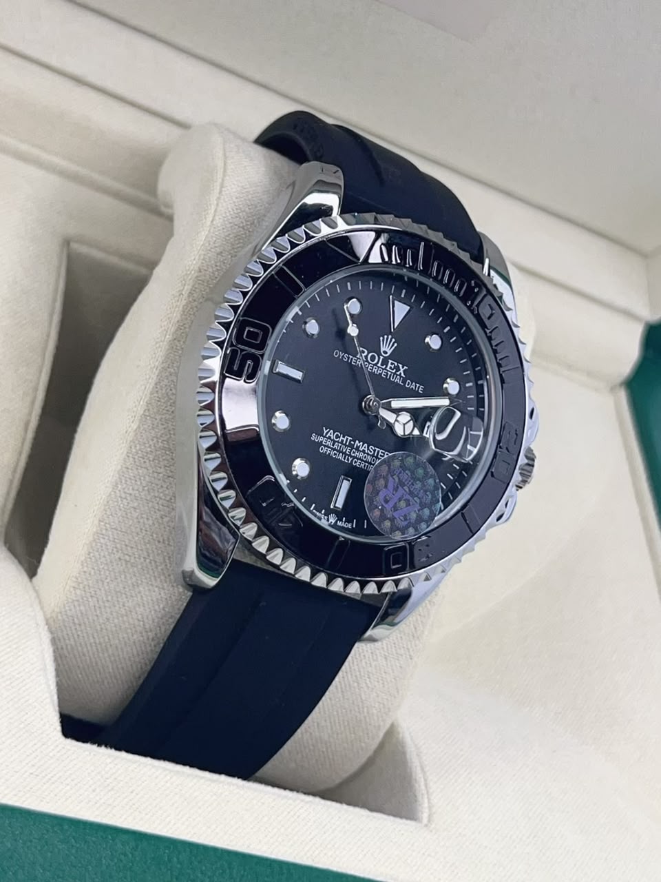 Rolex Yacht-Master - Black Dial Side View in Box
