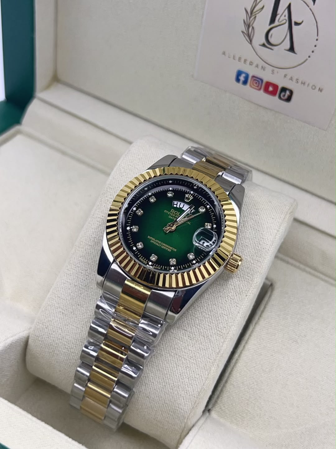 Rolex Day-Date Ladies - Green Diamond Dial in Box