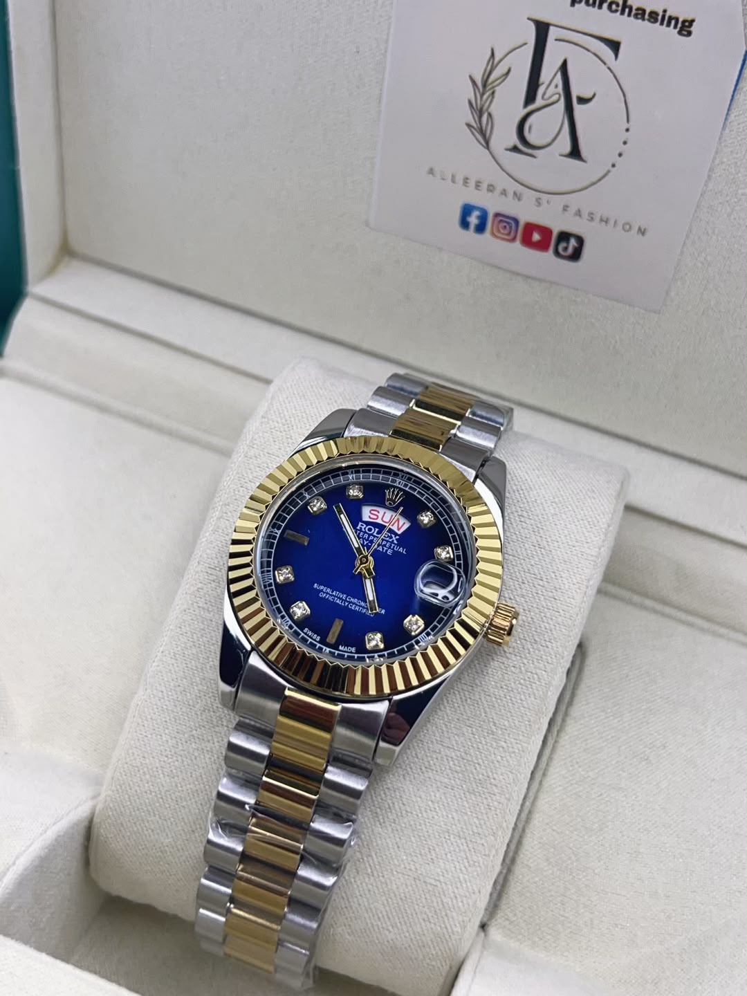 Rolex Day-Date Ladies - Blue Diamond Dial in Box