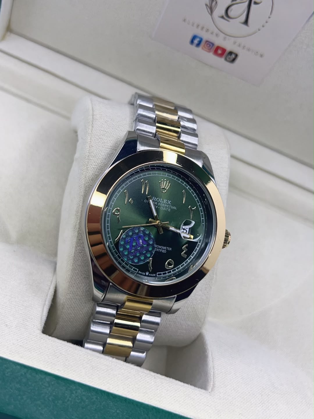 Rolex Datejust Arabic Dial - Green Dial Diamond Markers Front View