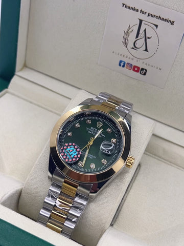 Rolex Datejust Arabic Dial - Green Dial Diamond Markers Front View