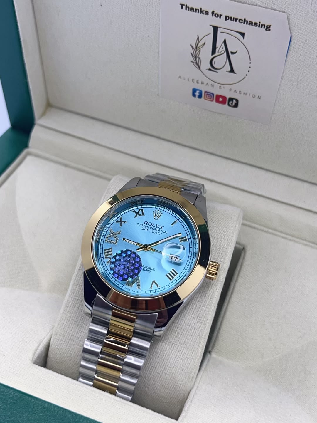Rolex Day-Date Ice Blue - Roman Numeral Dial Front View