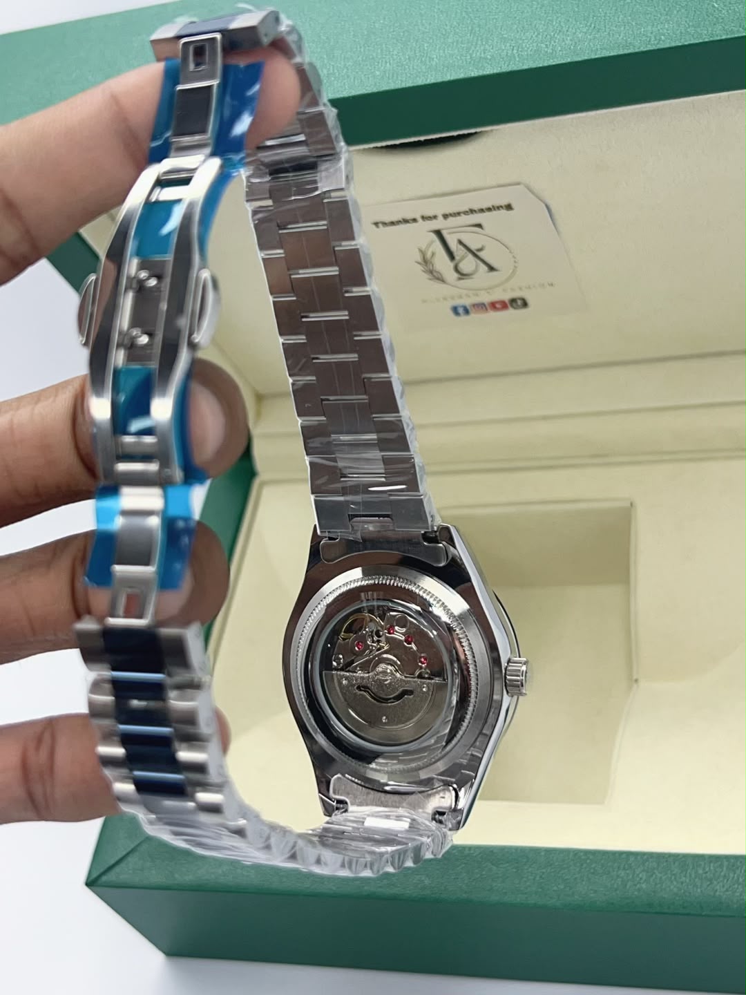 Rolex Datejust Blue - Skeleton Case Back View