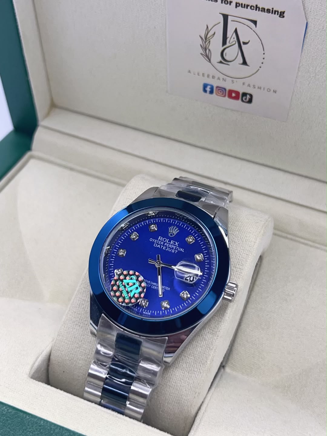 Rolex Datejust Blue - Deep Blue Dial Angle View in Box