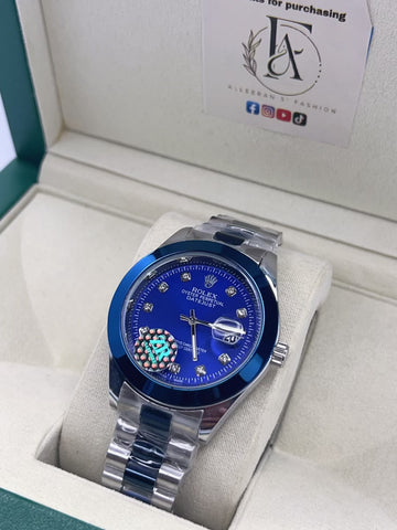 Rolex Datejust Blue - Deep Blue Dial Angle View in Box