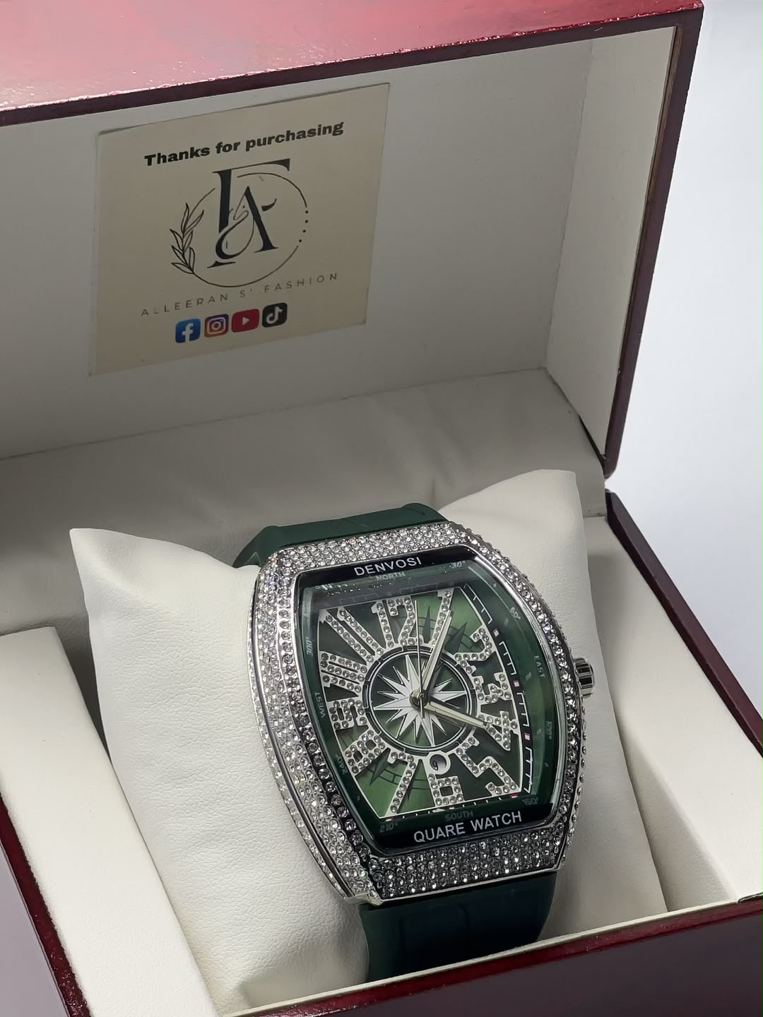 Denvosi Iced Out - Blue Dial Silver Case in Gift Box (Angle 2)