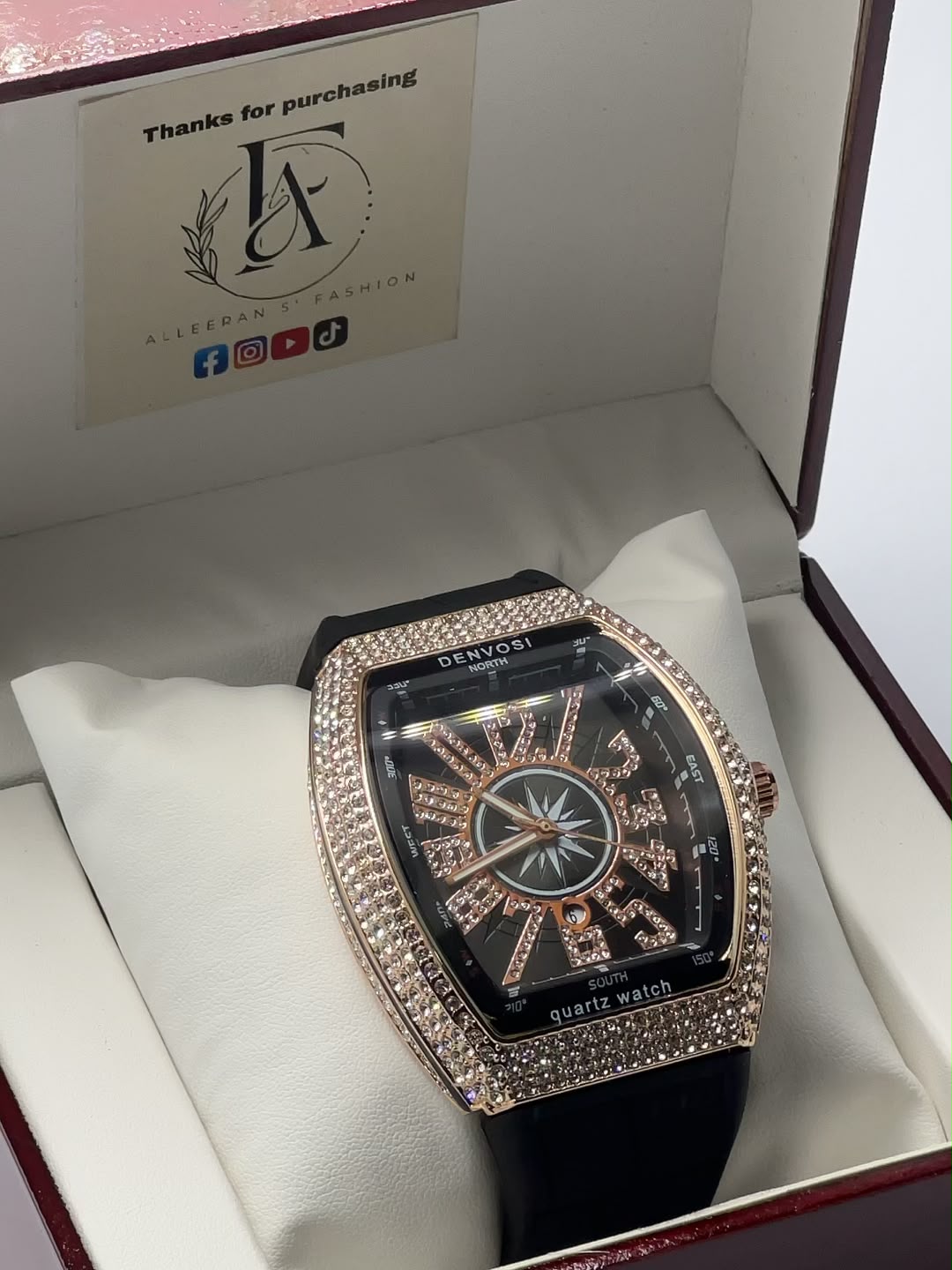 Denvosi Iced Out - Green Dial Silver Case in Gift Box