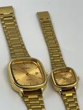 Black square Casio watches with black dials and metal link bracelets